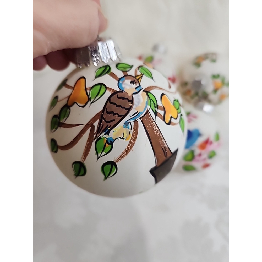 Vintage Hand Painted Floral Bird Glass Ornaments - Picture 3 of 14
